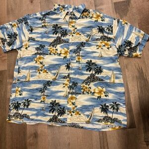 Pierre Cardin Blue and Yellow Floral Men's Shirt